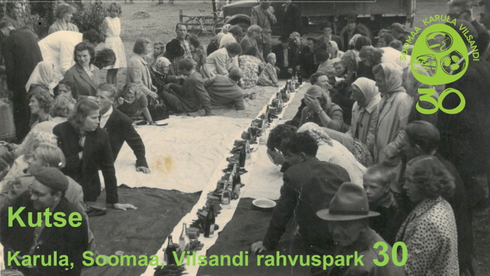 Ähijärve ääres 1960ndatel valge lina söökidega, ääres inimesed. Mustvalge foto.