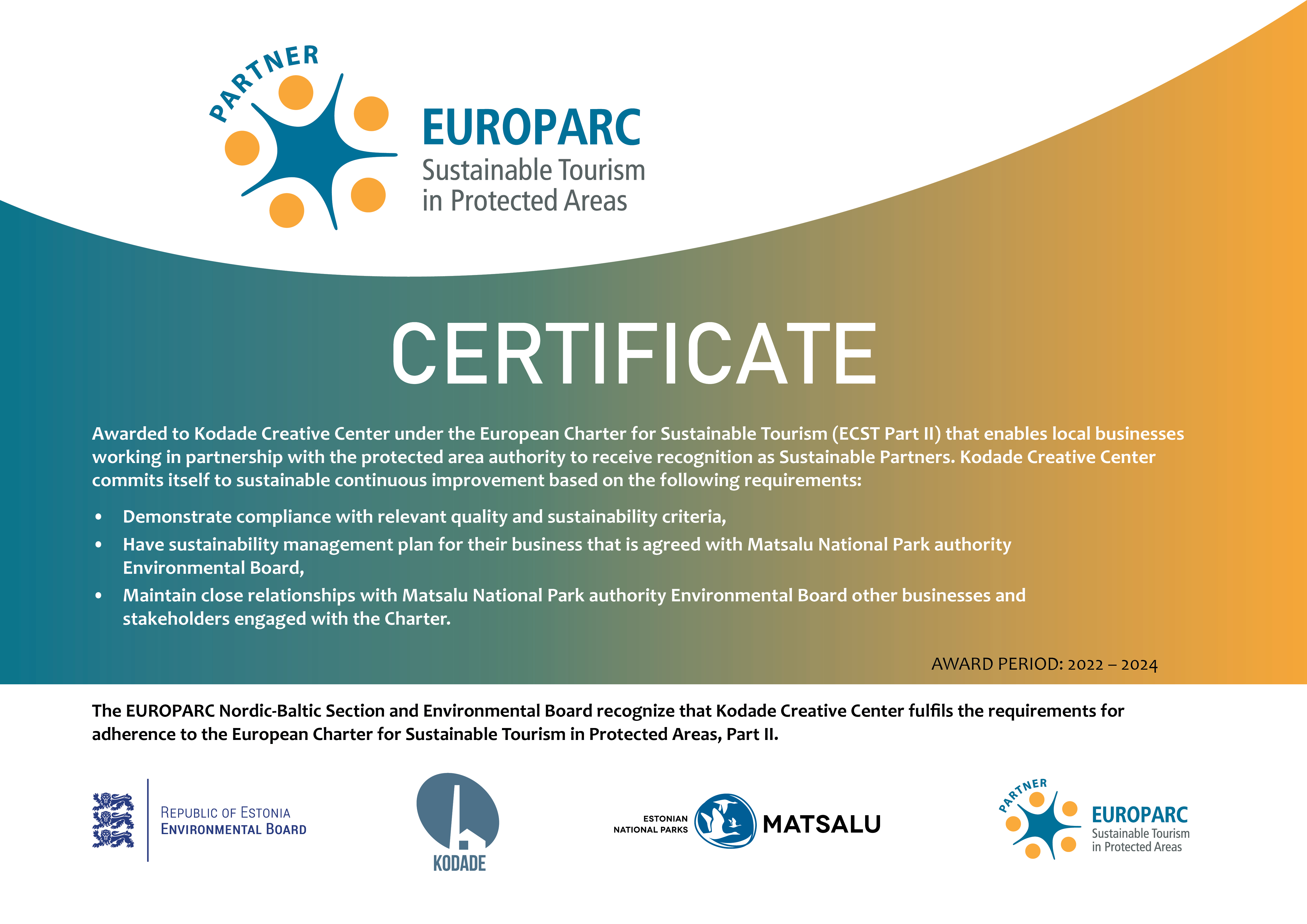 Sustainable tourism certificate