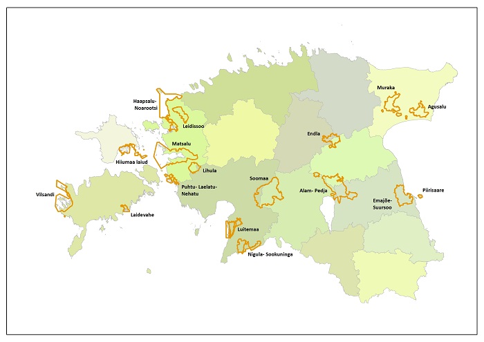 Eesti kaart Ramsari aladega