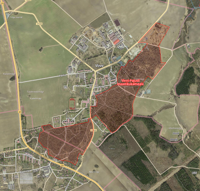 kaart, millele on punase joonega märgitud loodusala asukoht